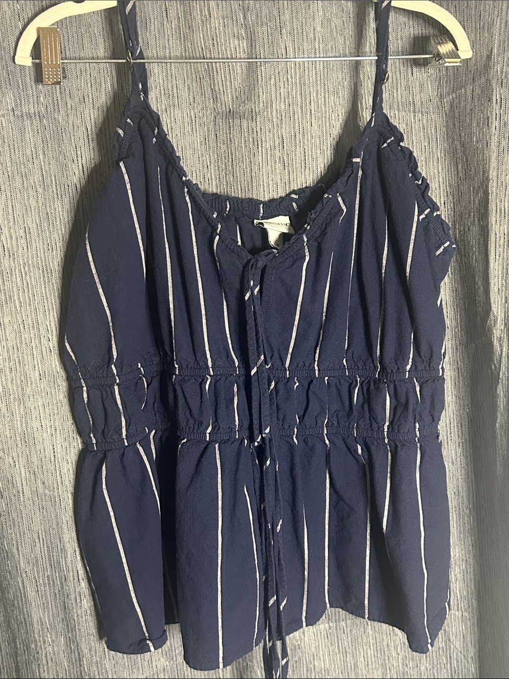 Ava & Viv Navy and White Striped Smocked Peplum Camisole
